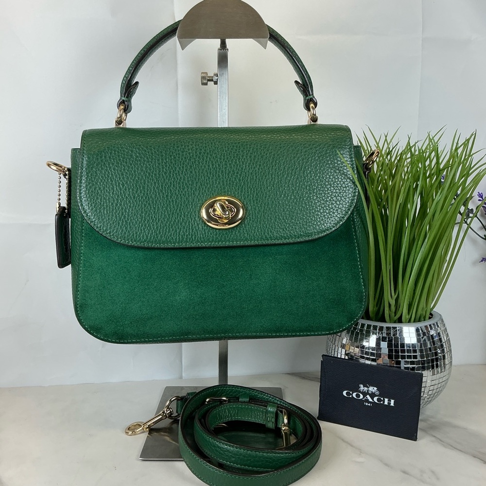 Coach Marlie Suede Emerald‎ Hunter Green Satchel Hand Shoulder Crossbody Bag - Picture 3 of 15
